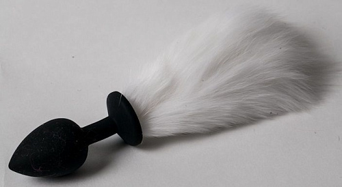 Чёрная силиконовая анальная пробка с белым хвостиком 4sexdreaM 47165