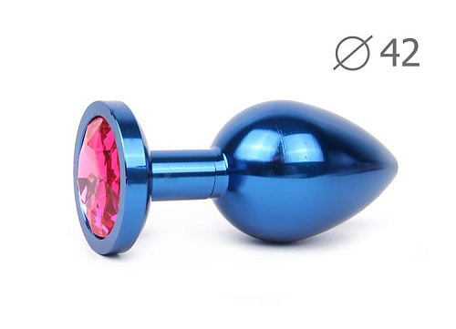Коническая синяя анальная втулка с малиновым кристаллом Anal Jewelry Plug BLUL-14 (9,3 см)