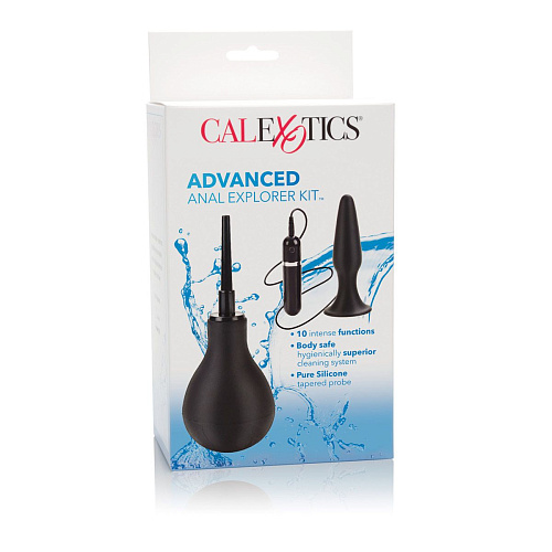 Чёрный набор для анальной стимуляции: анальный душ и вибропробка California Exotic Novelties Advanced Anal Explorer Kit SE-0370-20-3