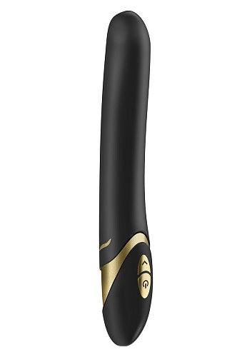 Чёрный вибратор с золотистыми элементами OVO F8 BLACK/GOLD (20 см)