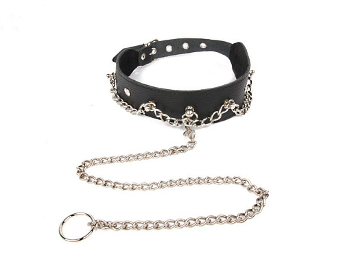 Чёрный ошейник с металлическим поводком-цепочкой Bior toys NTB-80356