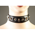 Чёрный узкий фигурный ошейник из кожи Подиум Р286