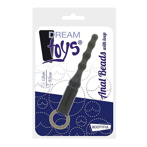 Чёрная анальная пробка Dream Toys ANAL BEADS WITH LOOP 21424 (12,3 см)