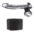 Чёрная утяжка на мошонку BlueLine 1 Velcro Ball Stretcher BLM3053