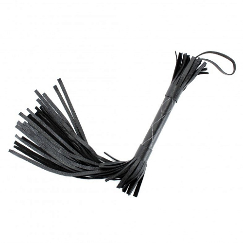 Чёрная многохвостая плётка с белыми простроченными ромбами БДСМ арсенал 54002 (45 см)