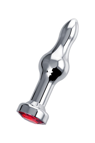 Серебристая удлиненная анальная пробка с красным кристаллом Штучки-дрючки 690125 (10 см)