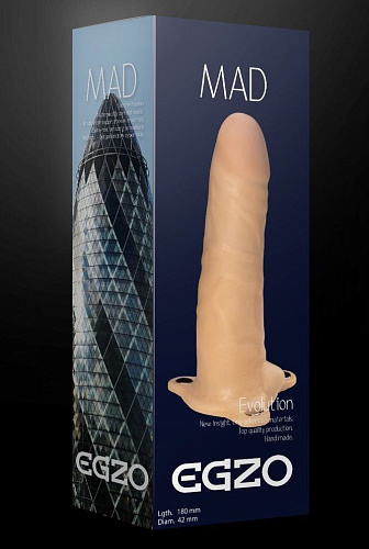 Полый фаллоимитатор телесного цвета на регулируемых ремешках EGZO MAD FH016