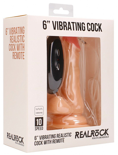 Телесный вибратор-реалистик Shots Media BV Vibrating Realistic Cock 6 With Scrotum REA001SKN (15 см)