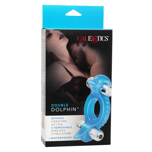 Голубое эрекционное кольцо с 2 виброэлементами California Exotic Novelties Double Dolphin SE-1833-12-3