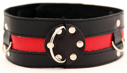 Чёрный ошейник с красной полосой БДСМ арсенал 55005