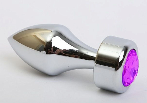 Серебристая анальная пробка с широким основанием и фиолетовым кристаллом 4sexdreaM 47444-5 (7,8 см)