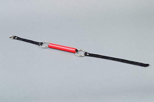 Красный кляп-трензель на чёрных кожаных ремешках Подиум Р45А