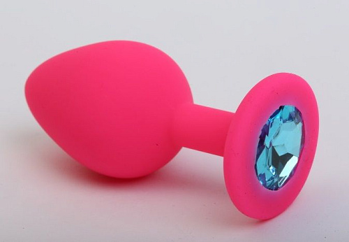 Розовая силиконовая пробка с голубым кристаллом 4sexdreaM 47405 (7,1 см)