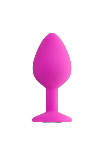 Розовая анальная втулка с прозрачным кристаллом ToyFa Brilliant 357035 (8 см)