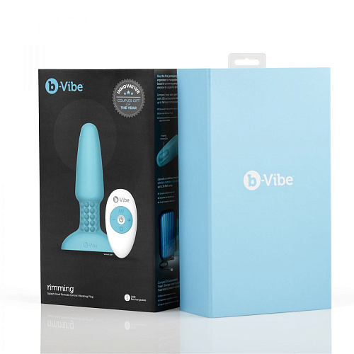 Голубая вибропробка с ротацией шариков b-Vibe RIMMING REMOTE CONTROL PLUG TEAL BV-001-TL (12 см)