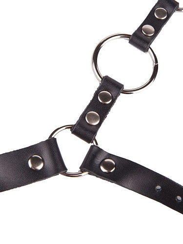 Кляп-кольцо на чёрных кожаных ремешках с застёжкой Sitabella 3008-1