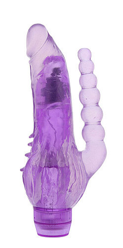 Вибратор для вагинально-анальной стимуляции фиолетового цвета Dream Toys JELLY JOY CRYSTAL COX PURPLE 310033 (19 см)