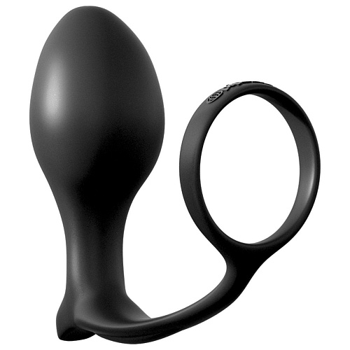 Эрекционное кольцо с анальной пробкой чёрного цвета Pipedream Ass-Gasm Cockring Advanced Plug PD4694-23