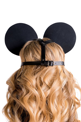 Чёрная кожаная маска с ушками ToyFa Micky 470027