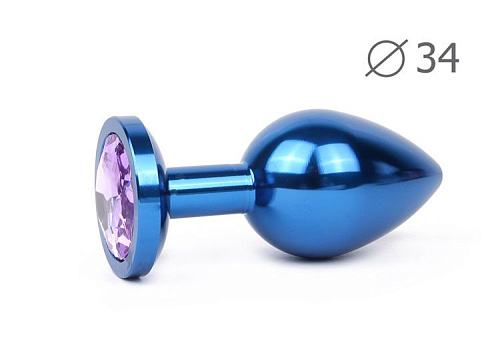 Коническая синяя анальная втулка с сиреневым кристаллом Anal Jewelry Plug BLUM-15 (8,2 см)