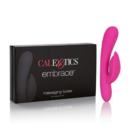 Розовый перезаряжаемый вибромассажёр с движущимся шариком California Exotic Novelties Embrace Massaging Tickle SE-4609-10-3