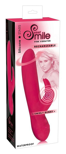 Ярко-розовый вибратор с клиторальным стимулятором Orion Swirly Bunny 0579793 (21,5 см)