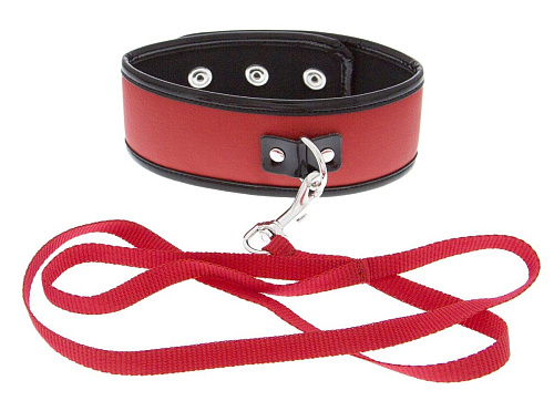 Красно-чёрный ошейник из полиуретана с поводком Blush Novelties Collar and Leash 520012