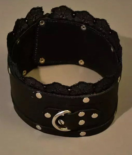 Чёрный ошейник на замке с кружевом Подиум Р2991