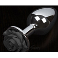 Серая анальная пробка с чёрной розочкой Пикантные штучки DPLS005ROSEB (8,5 см)
