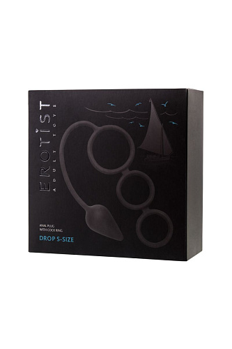 Тройное,чёрное эрекционное кольцо с анальным хвостом Erotist Drop  541307