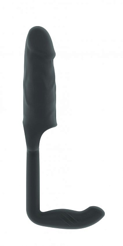 Серая насадка с анальной вставкой Shots Media BV Stretchy Penis Exten and Plug  No.38 SON038GRY