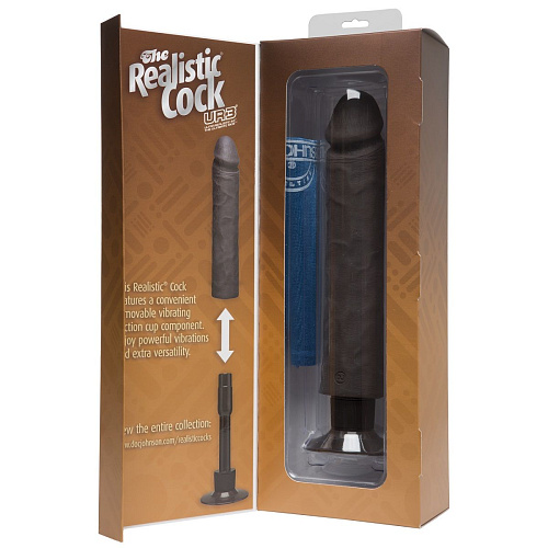 Коричневый вибратор Doc Johnson The Realistic Cock ULTRASKYN Without Balls Vibrating 10” 1160-37-BX (29,2 см)