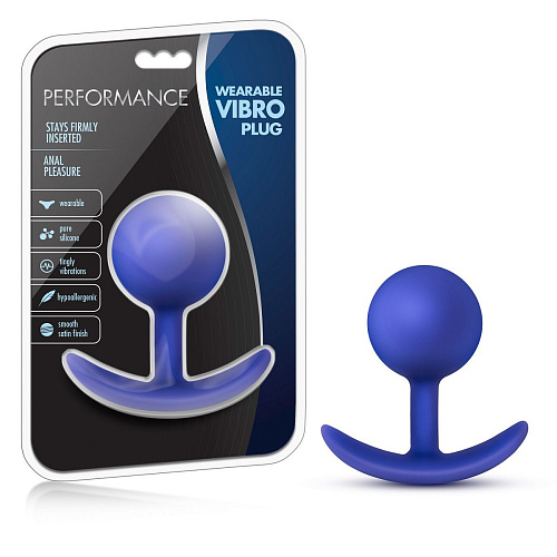 Синяя анальная пробка для ношения Blush Novelties Performance Wearable Vibro Plug BL-11802 (8,4 см)