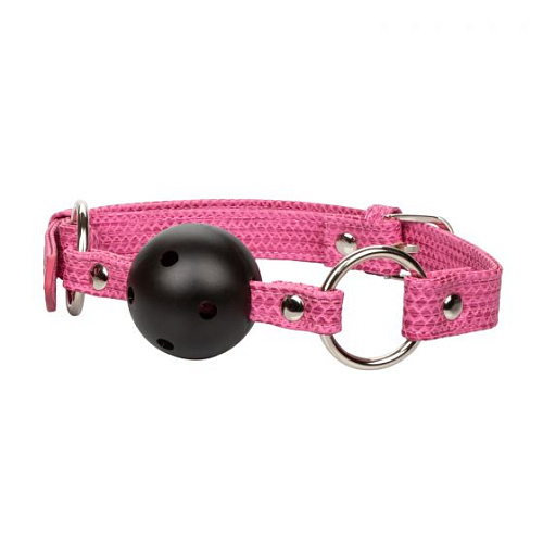 Чёрный кляп-шарик на розовых ремешках California Exotic Novelties Tickle Me Pink Ball Gag SE-2730-15-2