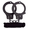 Чёрные наручники из листового металла в комплекте с верёвкой Dream Toys BONDX METAL CUFFS LOVE ROPE SET 20870