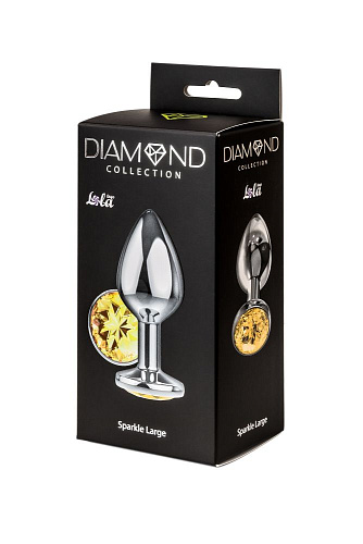 Большая серебристая анальная пробка с жёлтым кристаллом Lola toys Diamond Yellow Sparkle Large 4010-02Lola (8 см)