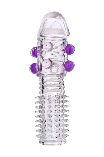 Гелевая прозрачная насадка с шариками и шипами ToyFa 818028-1 (14 см)