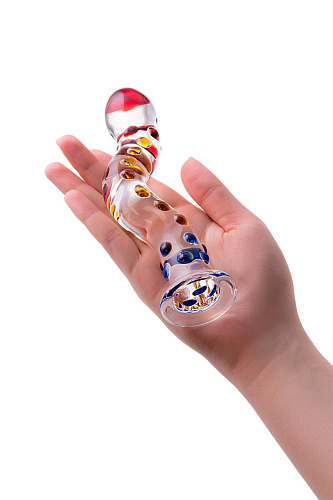 Изогнутый стеклянный фаллос с объемными точками Sexus 912041