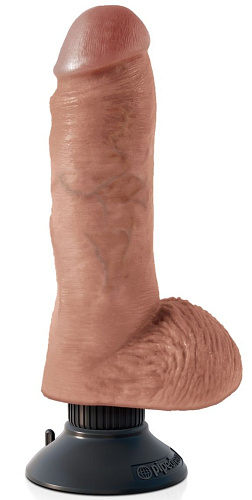 Кофейный вибромассажёр со съёмной присоской Pipedream 8 Vibrating Cock with Balls PD5407-22 (20,3 см)