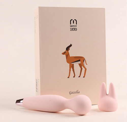 Нежно-розовый хай-тек вибромассажёр-газель со съёмной насадкой ImToy Gazella (21,8 см)
