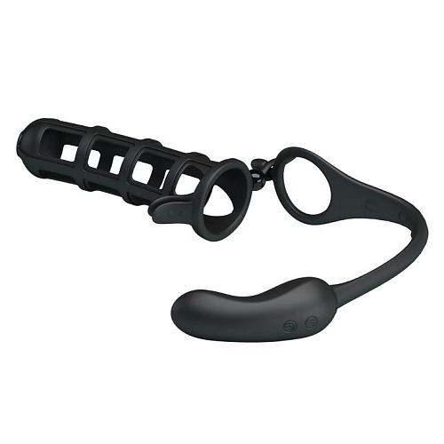 Чёрная насадка со съёмным вибростимулятором простаты Baile Hercules Penis Sneath BI-026231-0801