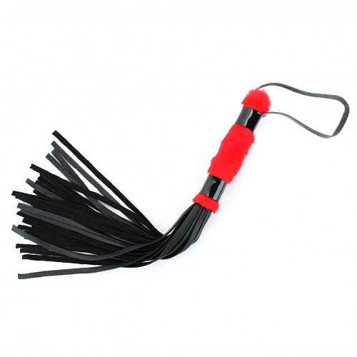 Нежная чёрная плеть с красным мехом БДСМ арсенал BDSM Light 740002 (43 см)