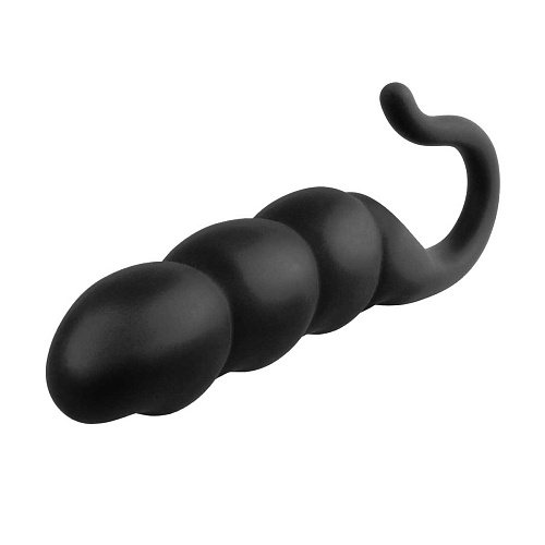 Чёрный анальный вибростимулятор с наплывами и ручкой Pipedream Wild Wiggler Vibe PD4632-23 (13 см)