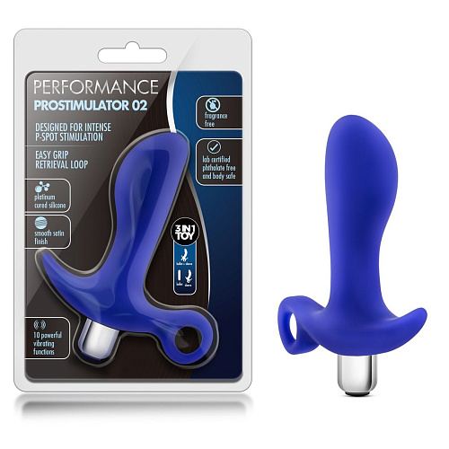 Синий стимулятор простаты с ручкой-кольцом Blush Novelties Performance Prostimulator 02 BL-20502