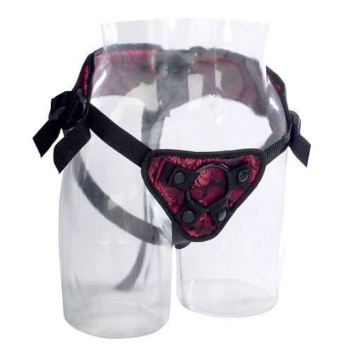 Чёрно-красные атласные трусики для страпона California Exotic Novelties Scandal Corset Harness SE-2712-60-3