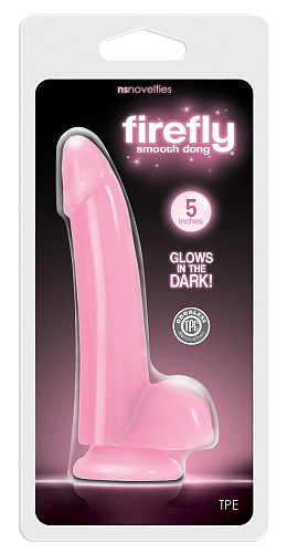 Розовый фаллоимитатор на присоске NS Novelties Firefly Smooth Glowing Dong 5 Pink NSN-0477-14 (14,5 см)
