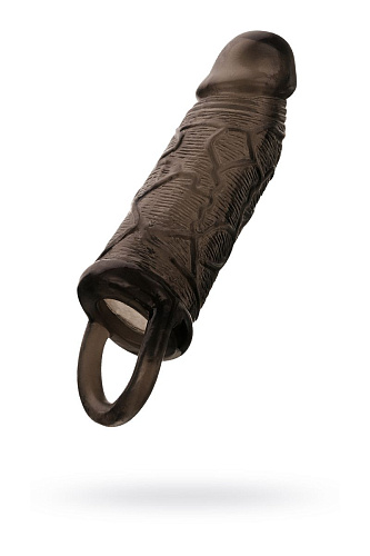 Чёрная насадка на пенис с подхватом мошонки ToyFa 748036