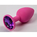 Розовая анальная пробка с фиолетовым кристаллом 4sexdreaM 47119-2 (9,5 см)