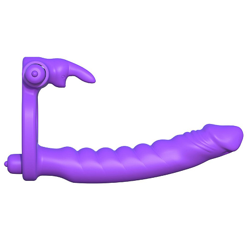 Фиолетовое эрекционное кольцо для двойного проникновения Pipedream Silicone Double Penetrator Rabbit PD5819-12