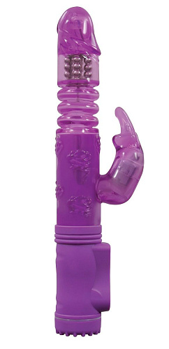 Фиолетовый вибромассажёр с клиторальной стимуляцией NS Novelties BunnyTron Petite Thruster Vibe NSN-0255-25 (25 см)